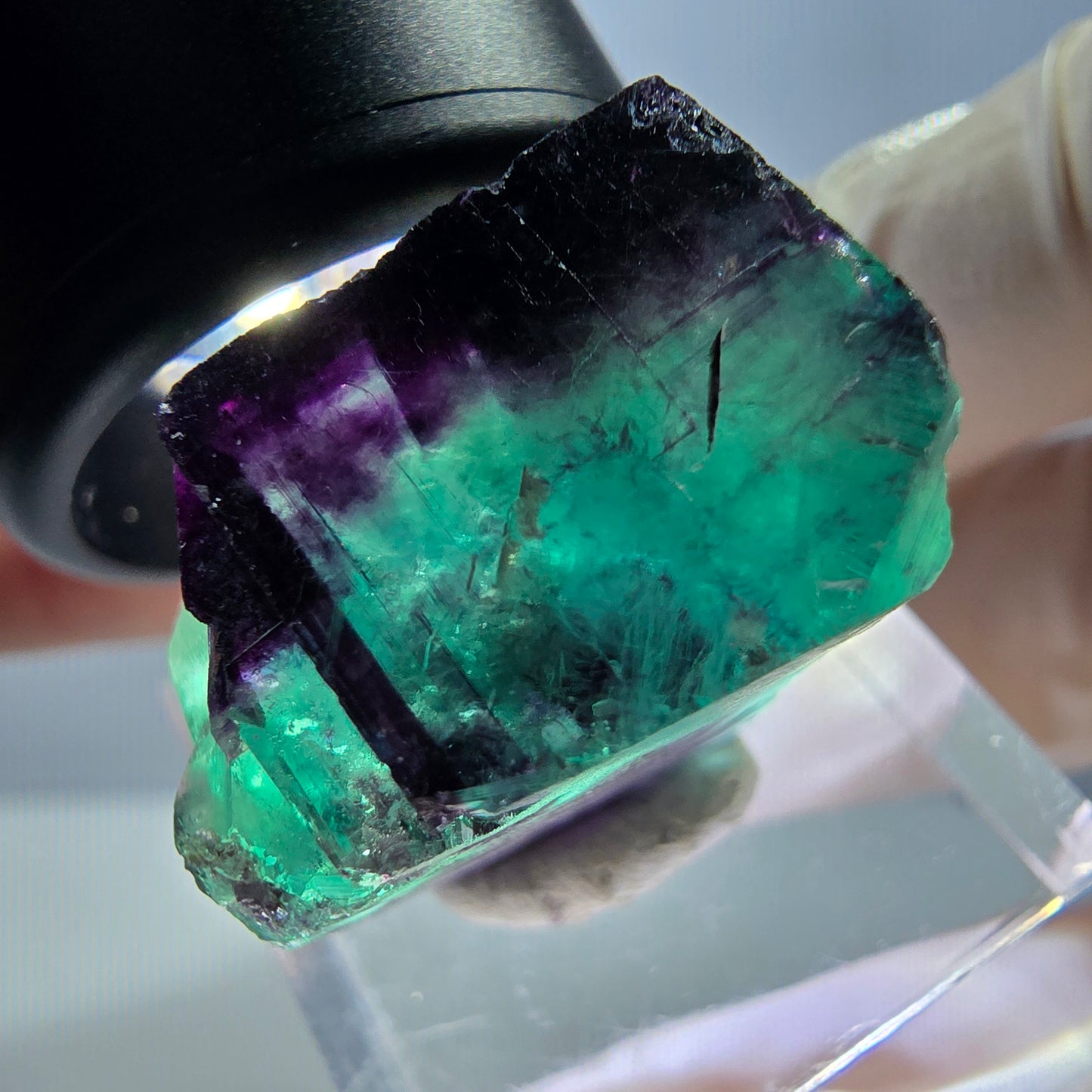 Phantom Fluorit Würfel Stufe, parkettiert grün lila Okorusu, Namibia 23*23*15mm