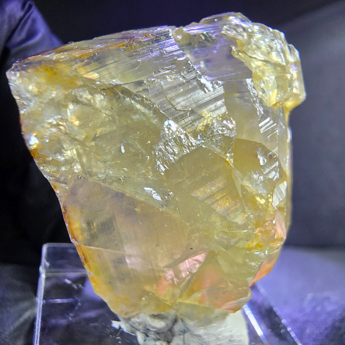 Klarer Phantom Honey Pocket Fluorit Würfel gelb lila 30*28*19mm Okorusu, Namibia