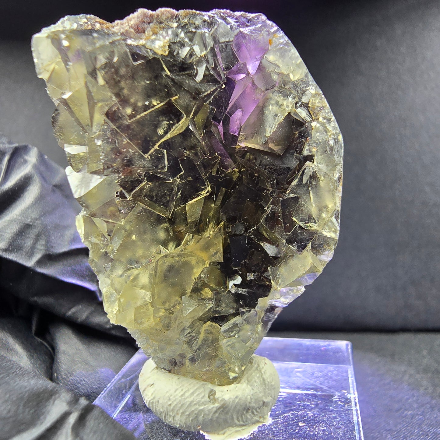 Rare Zonare Fluorite XX niveau cube jaune violet 43*28*15mm d'Okorusu, Namibie