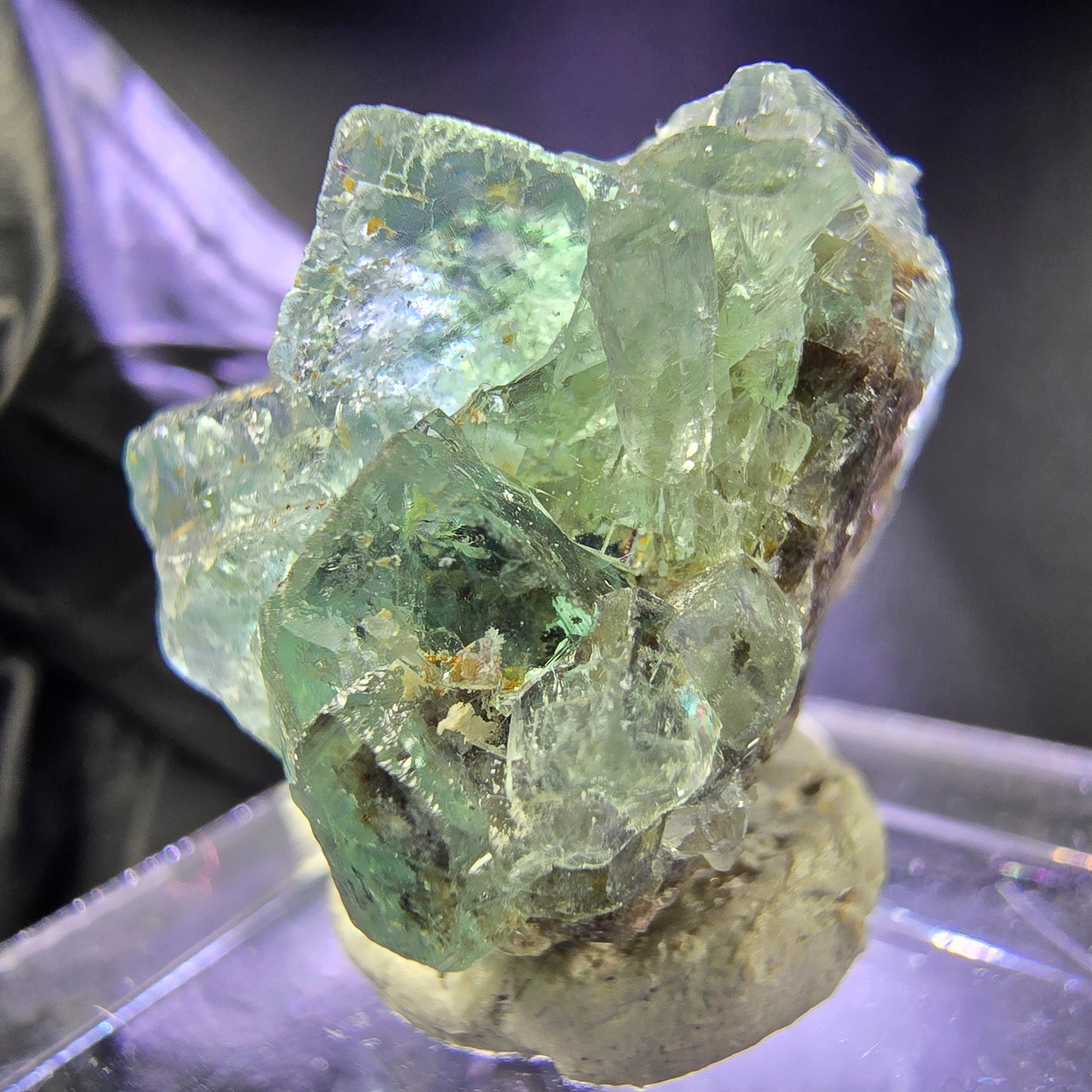 Klare Phantom Fluorit XX Würfel Stufe grün lila 23*19*17mm aus Okorusu, Namibia