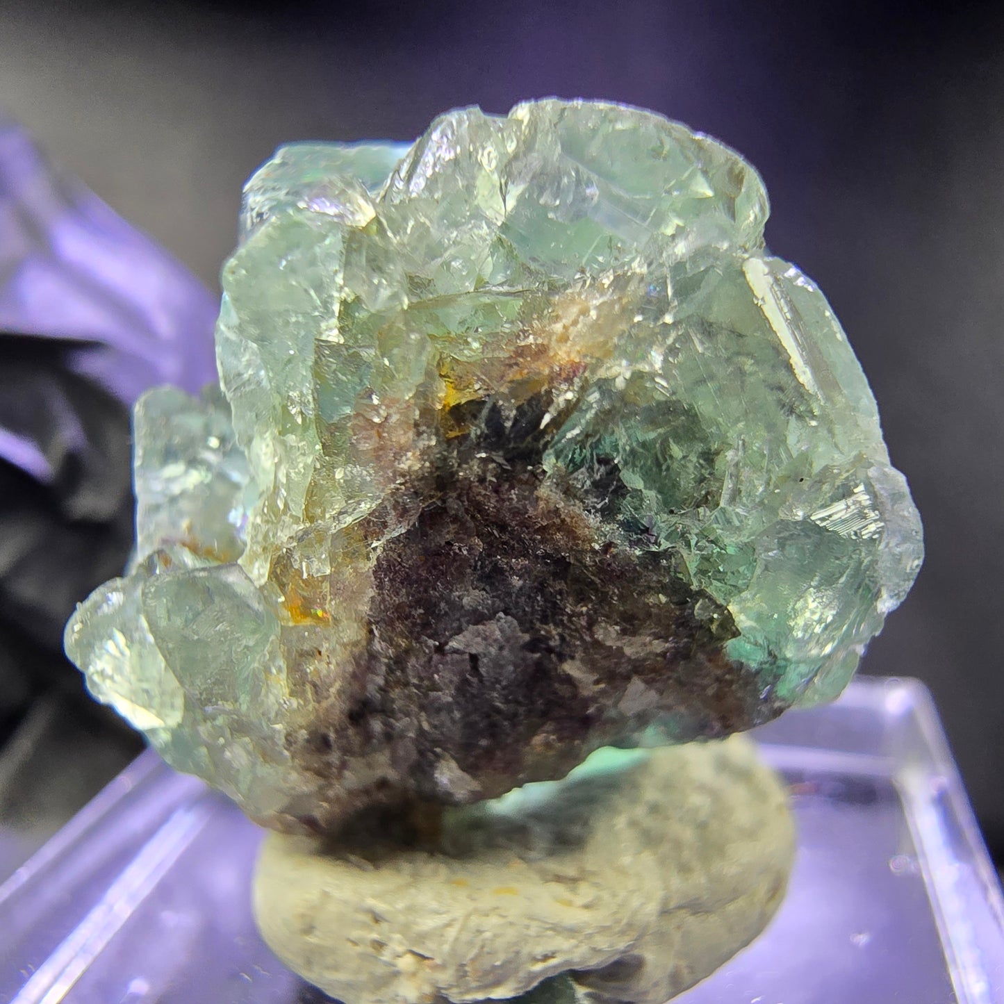 Klare Phantom Fluorit XX Würfel Stufe grün lila 23*19*17mm aus Okorusu, Namibia