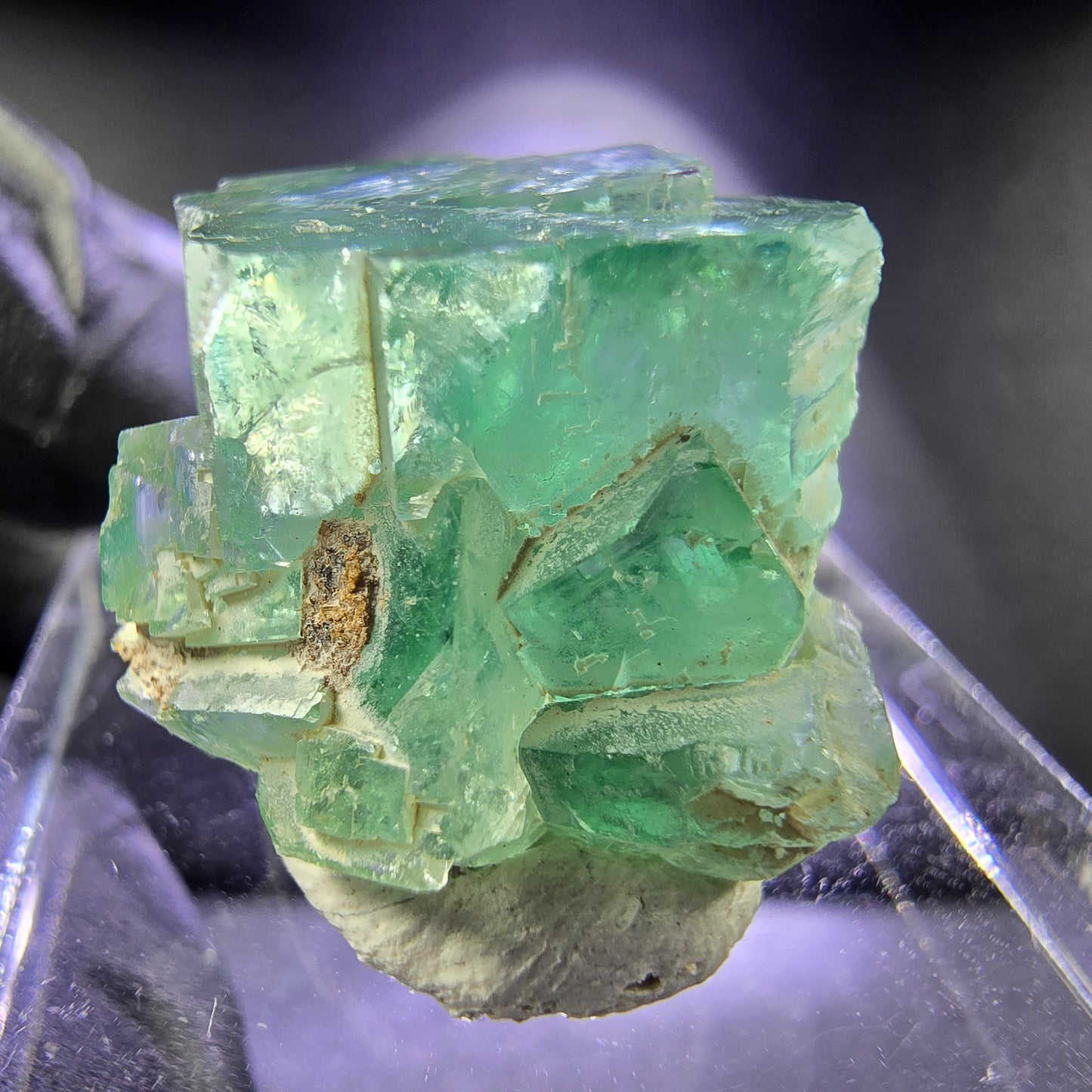 Klare Phantom Fluorit XX Würfel Stufe grün lila 19*17*11mm aus Okorusu, Namibia