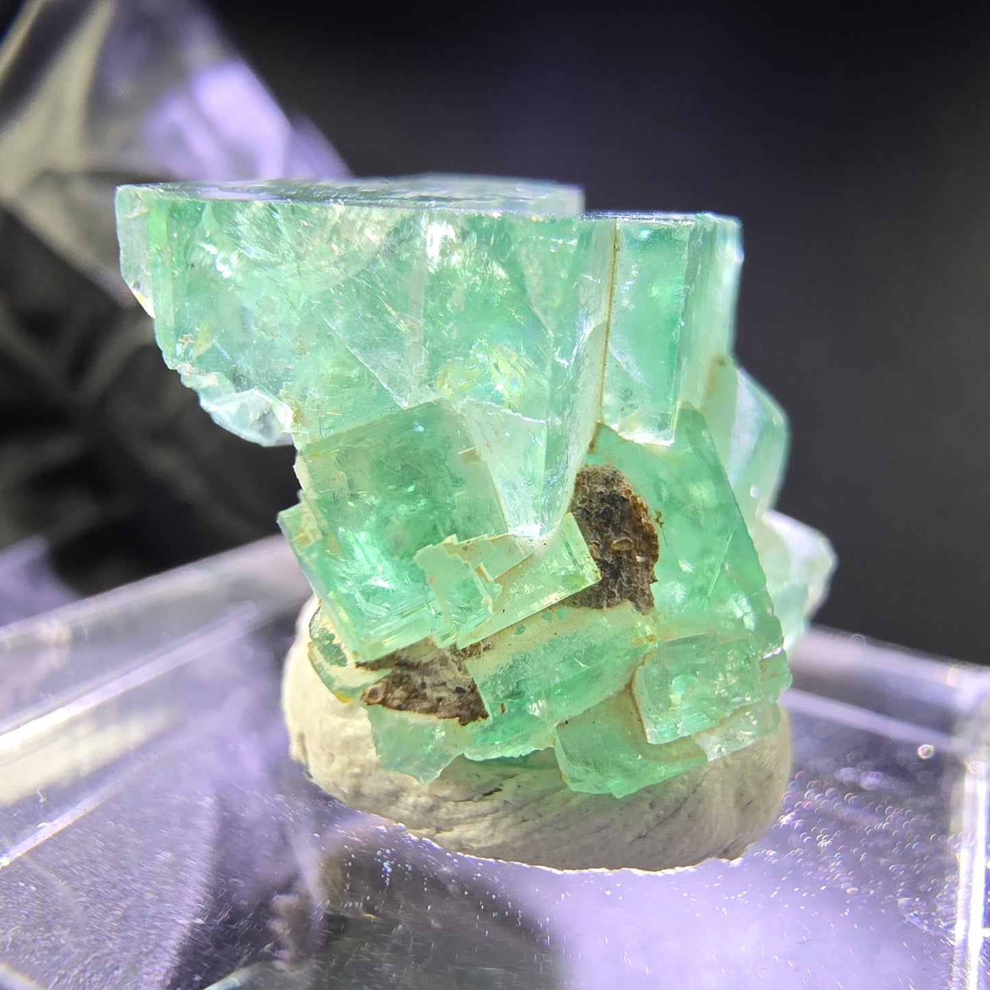 Klare Phantom Fluorit XX Würfel Stufe grün lila 19*17*11mm aus Okorusu, Namibia