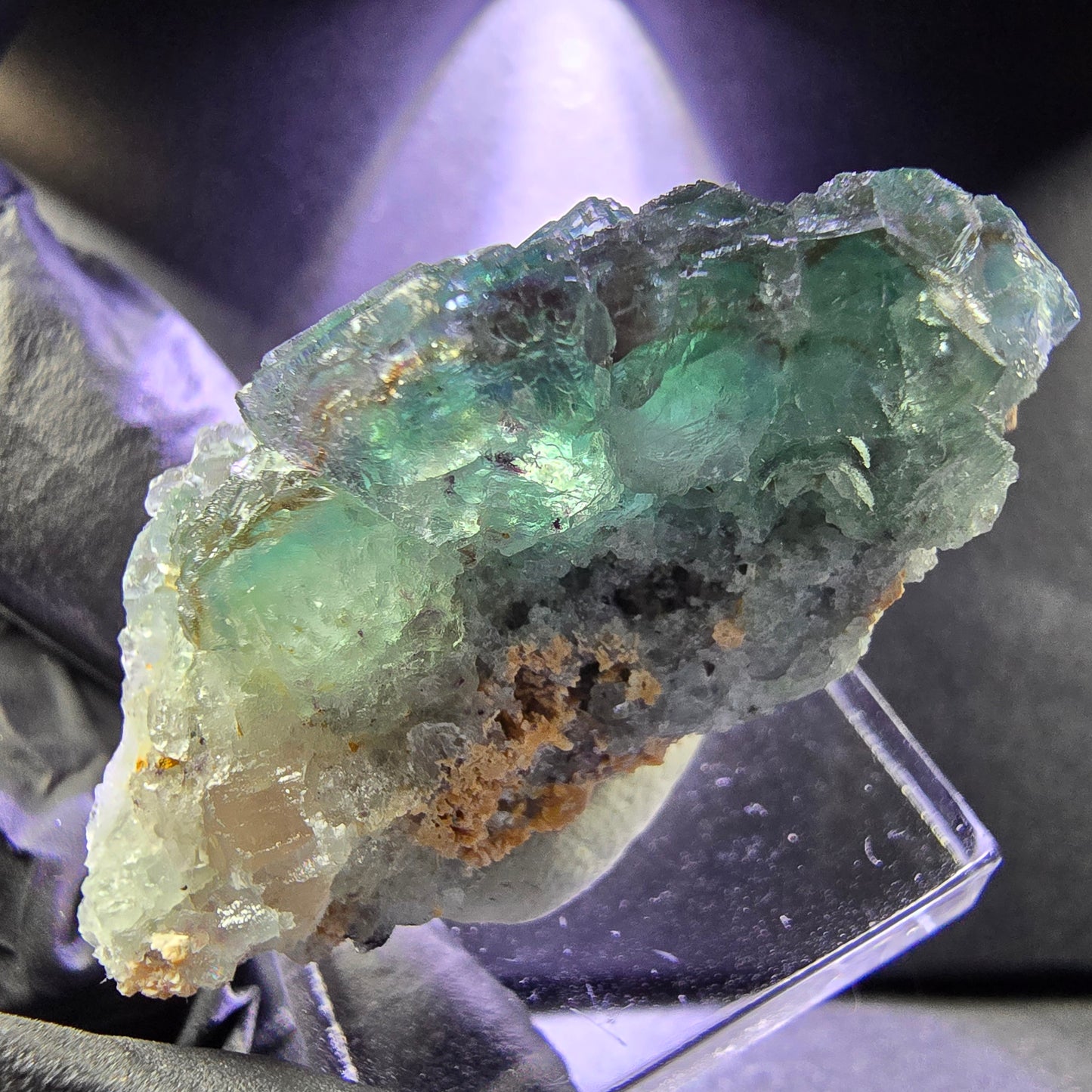 Seltene Phantom Fluorit XX Würfel Stufe grün lila 46*20*19mm aus Okorusu, Namibia