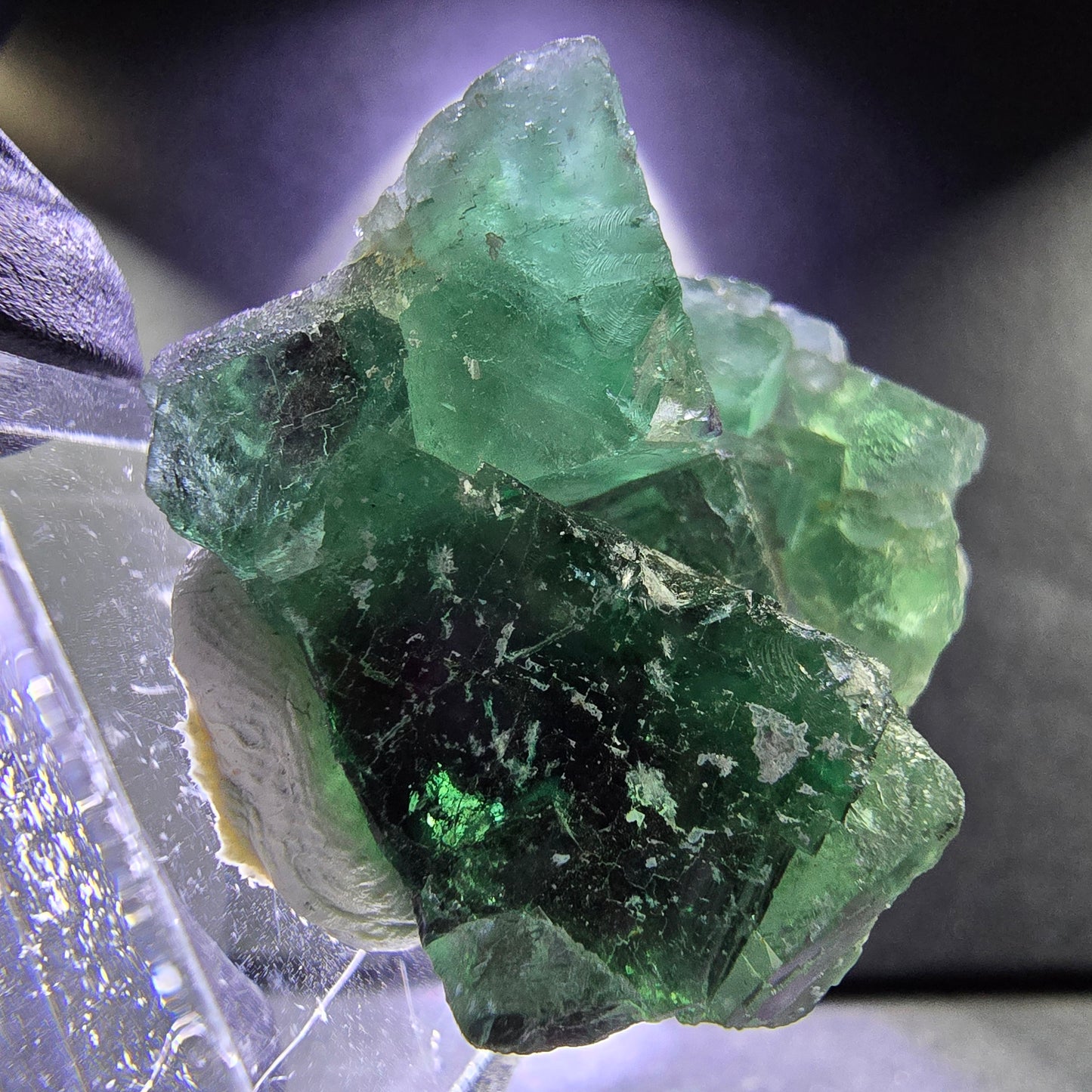 Seltene Phantom Fluorit XX Würfel Stufe grün lila 30*26*14mm aus Okorusu, Namibia