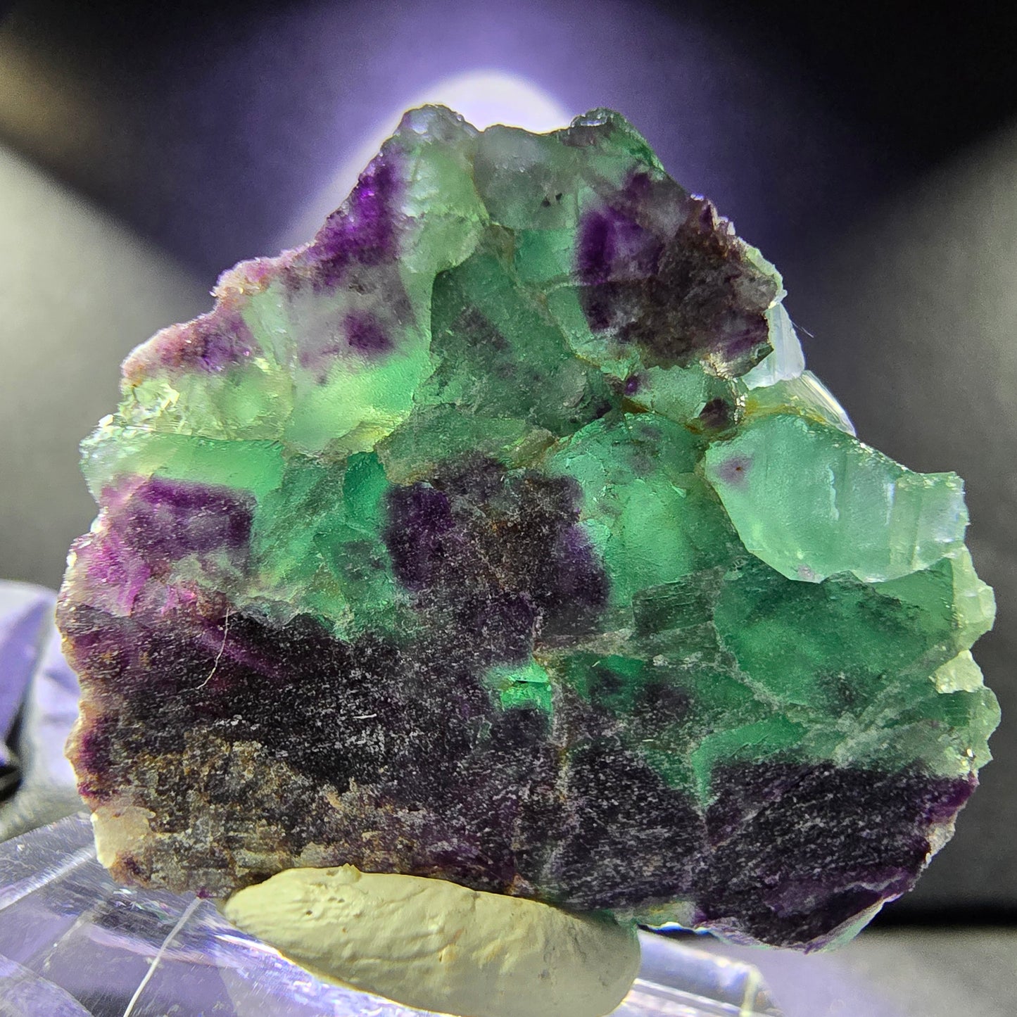 Seltene Phantom Fluorit XX Würfel Stufe grün lila 30*26*14mm aus Okorusu, Namibia
