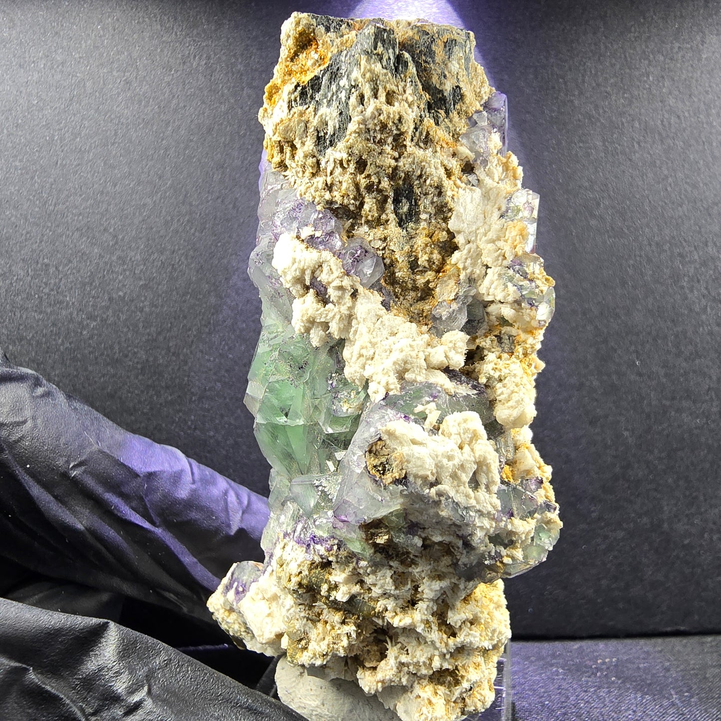 Phantom Fluorit Muskovit Orthoklas auf Schörl Turmalin 74*37*34mm Erongo Namibia