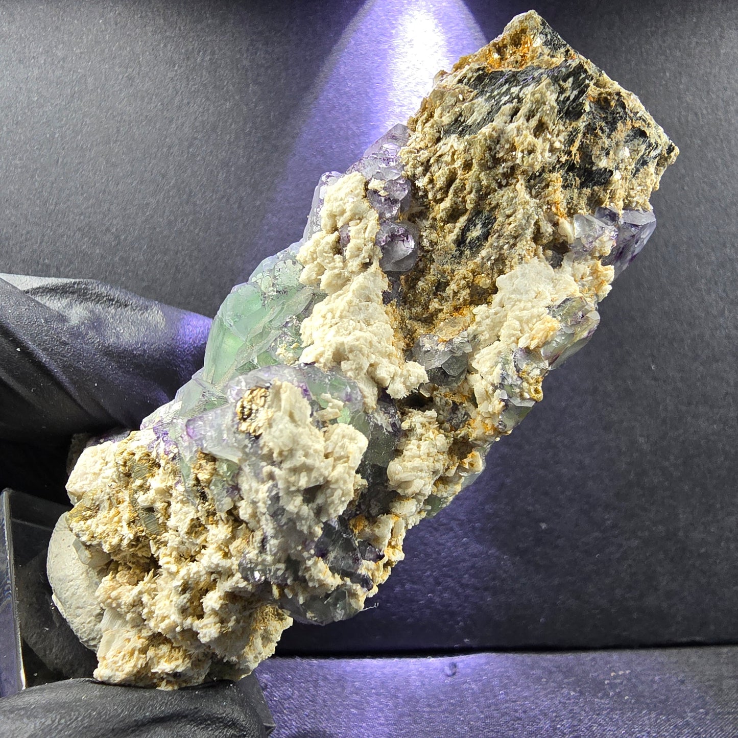 Phantom Fluorit Muskovit Orthoklas auf Schörl Turmalin 74*37*34mm Erongo Namibia