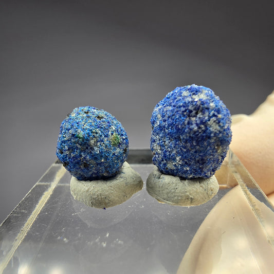 2x seltene Azurit Blueberry - Set 11,5mm + 9,5mm Durchmesser aus USA, New Mexico