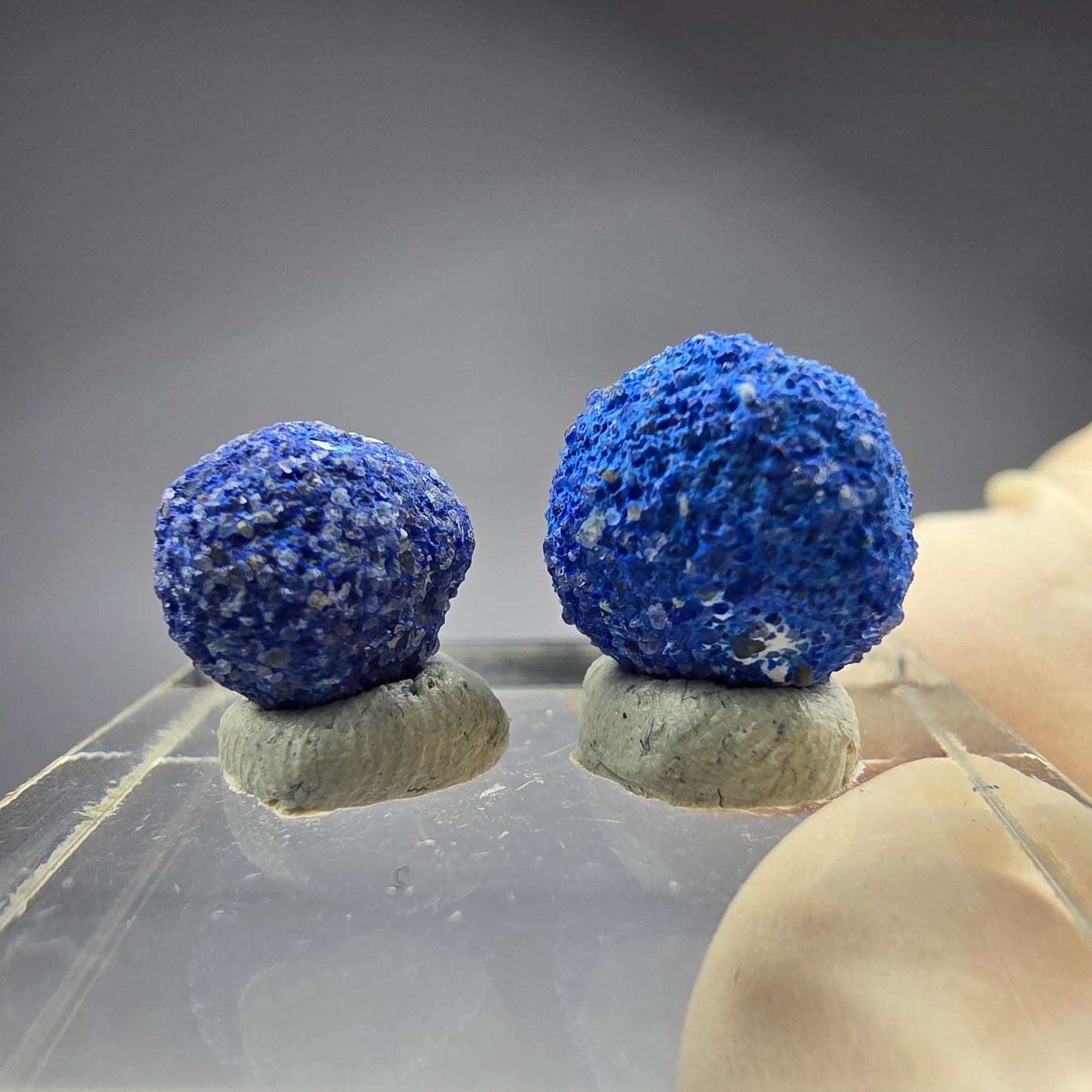 2x seltene Azurit Blueberry - Set 10,5mm + 9mm Durchmesser aus USA, New Mexico