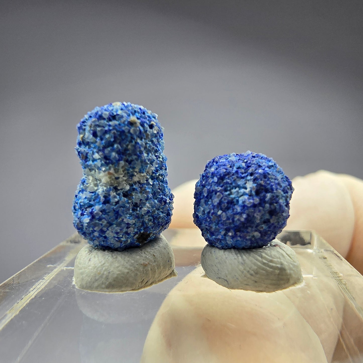 2x seltene Azurit Blueberry - Set 12,1mm + 8,5mm Durchmesser aus USA, New Mexico