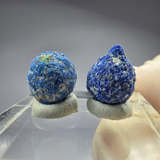 2x seltene Azurit Blueberry - Set 10,8mm+10,3mm Durchmesser aus USA, New Mexico