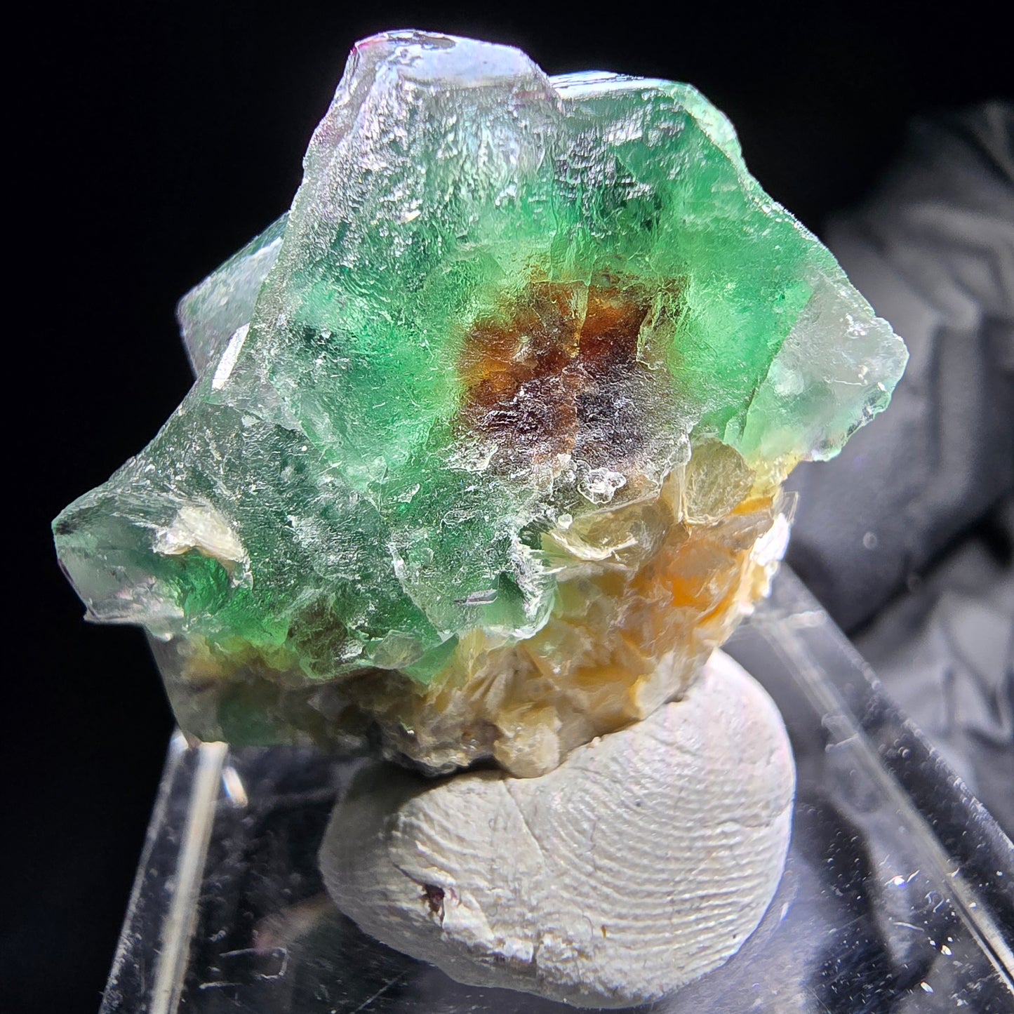 Phantom Fluorit Würfel, Muskovit Stufe Erongo, Namibia 26*20*17mm Sammlung