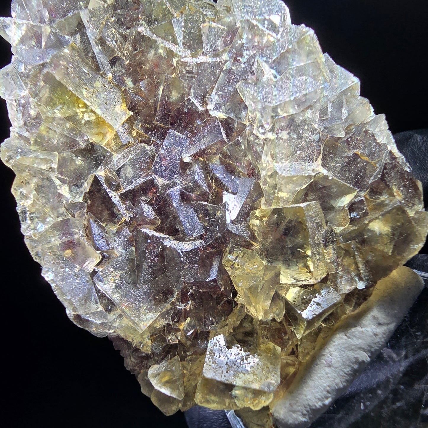 Honey Pocket Phantom Fluorite stage jaune violet Okorusu Namibie 49*37*11mm collection