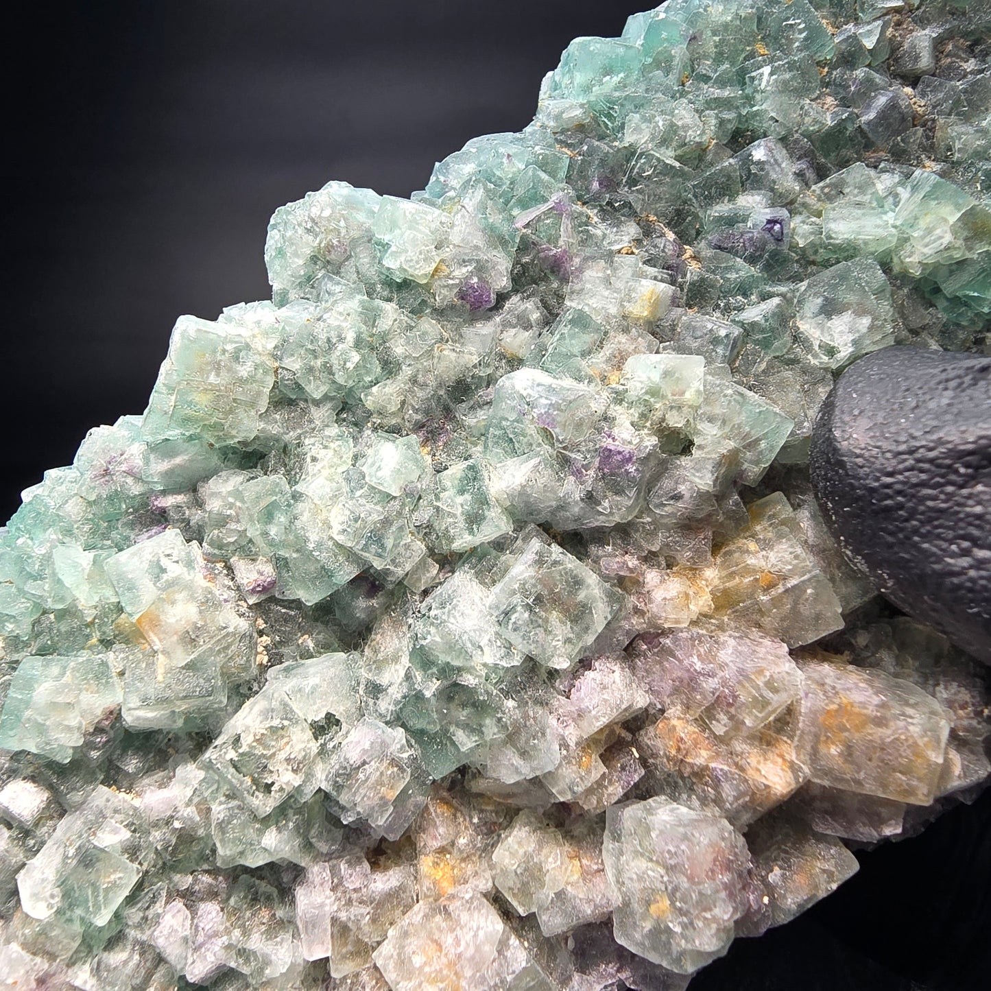 Grands cubes de fluorite zonaux, niveau de quartz vert violet Erongo, Namibie 124*59*27mm