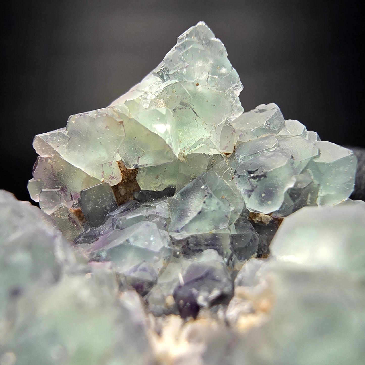 Phantom Fluorit Würfel gün lila, Hyalit Stufe Erongo Namibia 43*34*33mm Sammlung