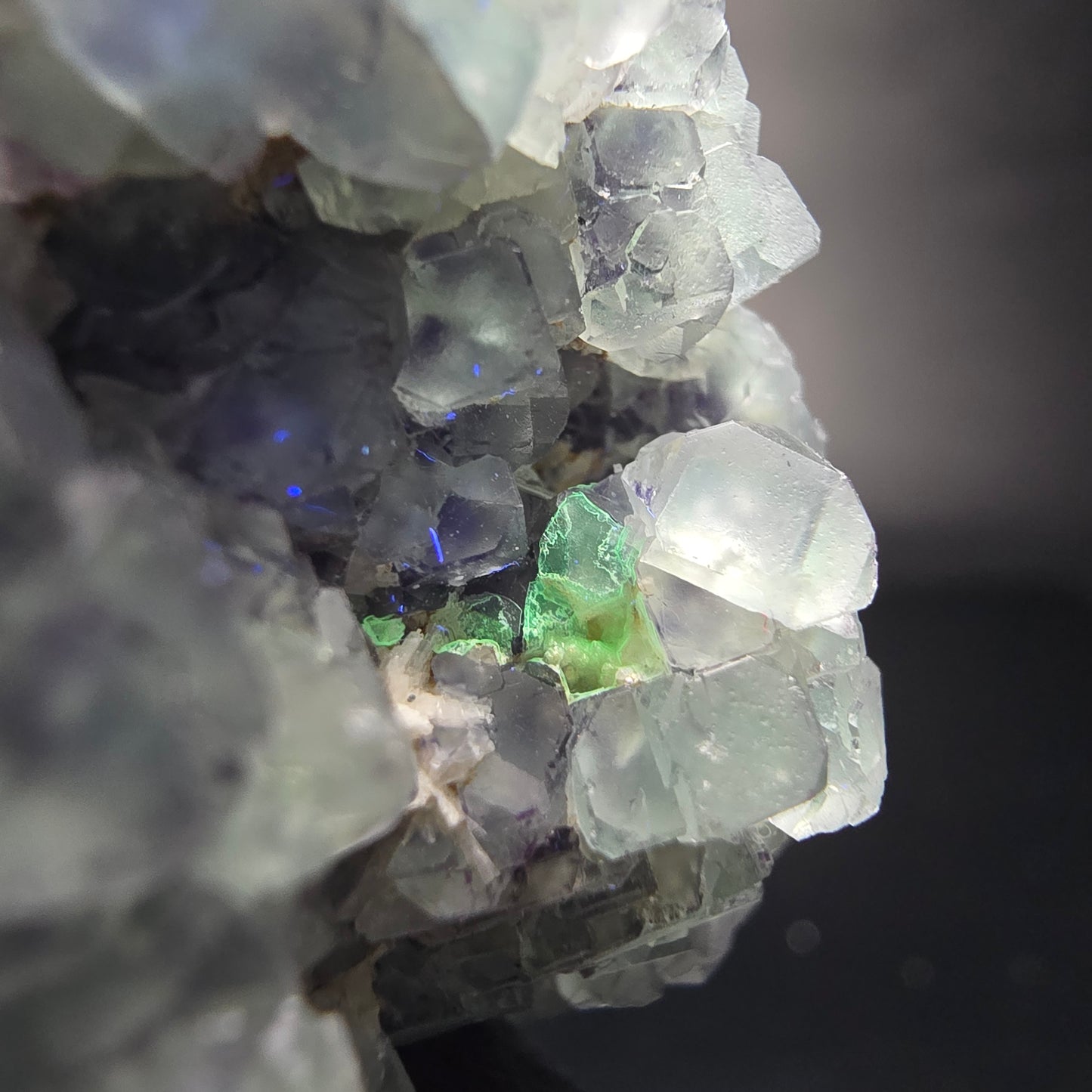 Phantom Fluorit Würfel gün lila, Hyalit Stufe Erongo Namibia 43*34*33mm Sammlung
