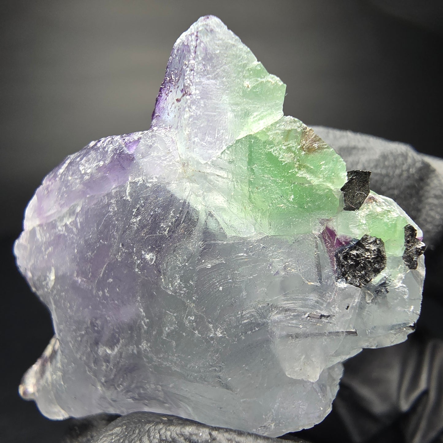 Fluorite zonar claire avec étape de tourmaline Schörl Erongo Namibie 34*21*29mm