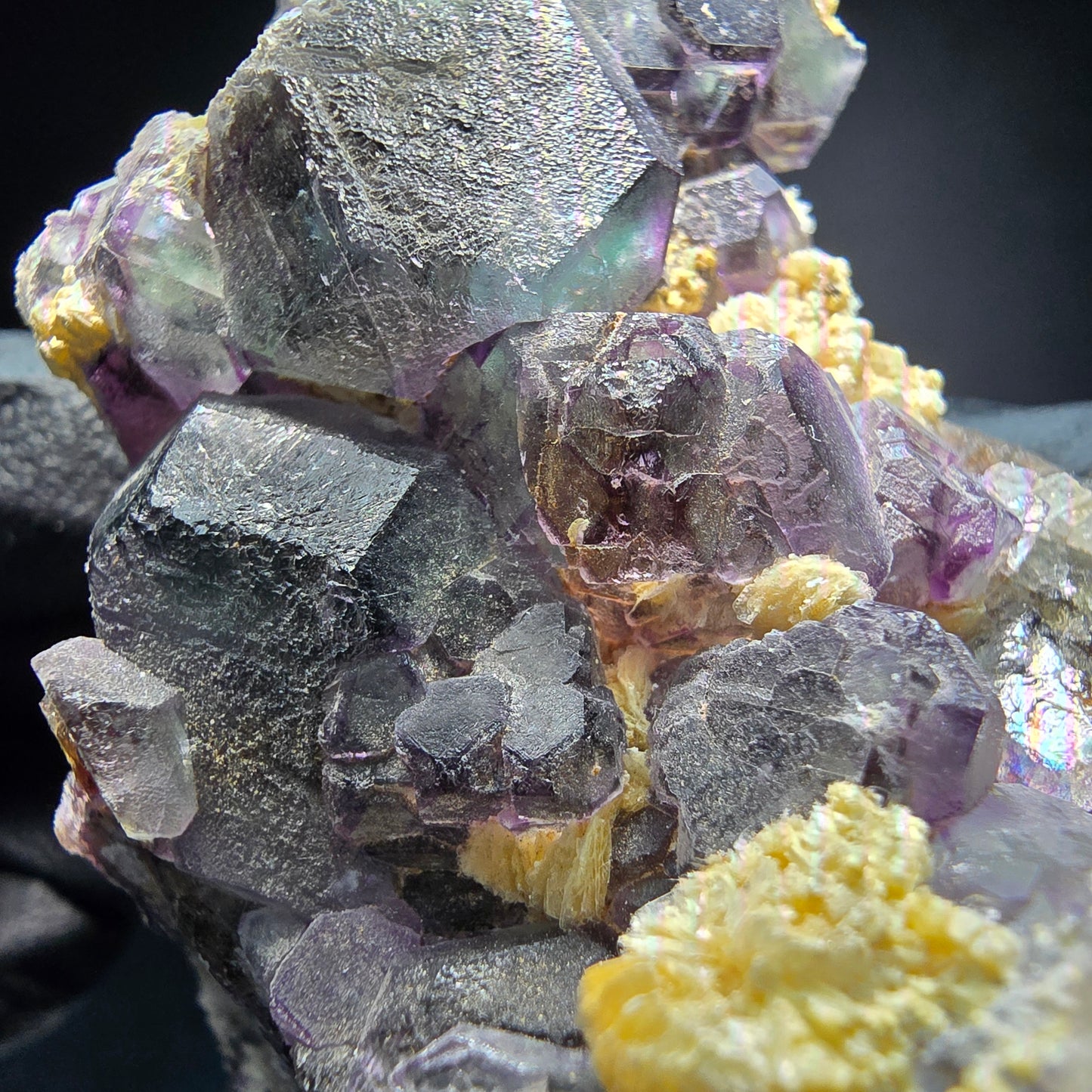 Phantom Fluorit grün lila braun, Muskovit Hyalit Stufe Erongo Namibia 66*57*51mm