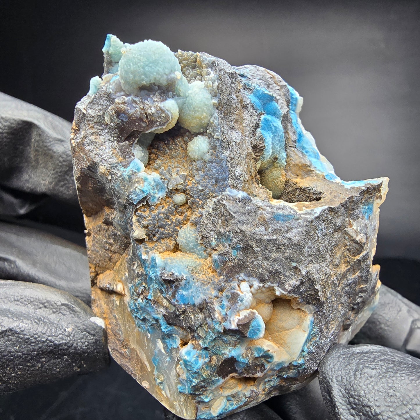 Rare Shattuckite specimen blue, sphere crystals Kaokoveld, Namibia 54*53*48mm