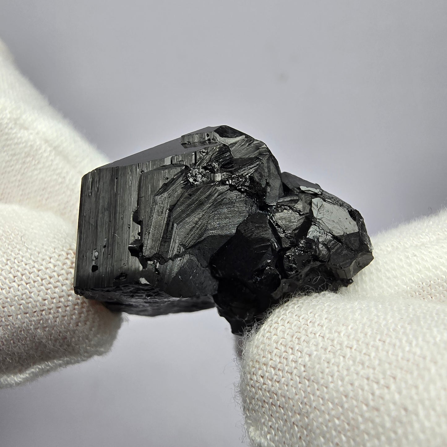 Schörl Turmalin mit Hyalit Stufe schwarz glänzend Erongo, Namibia 27*18*17mm