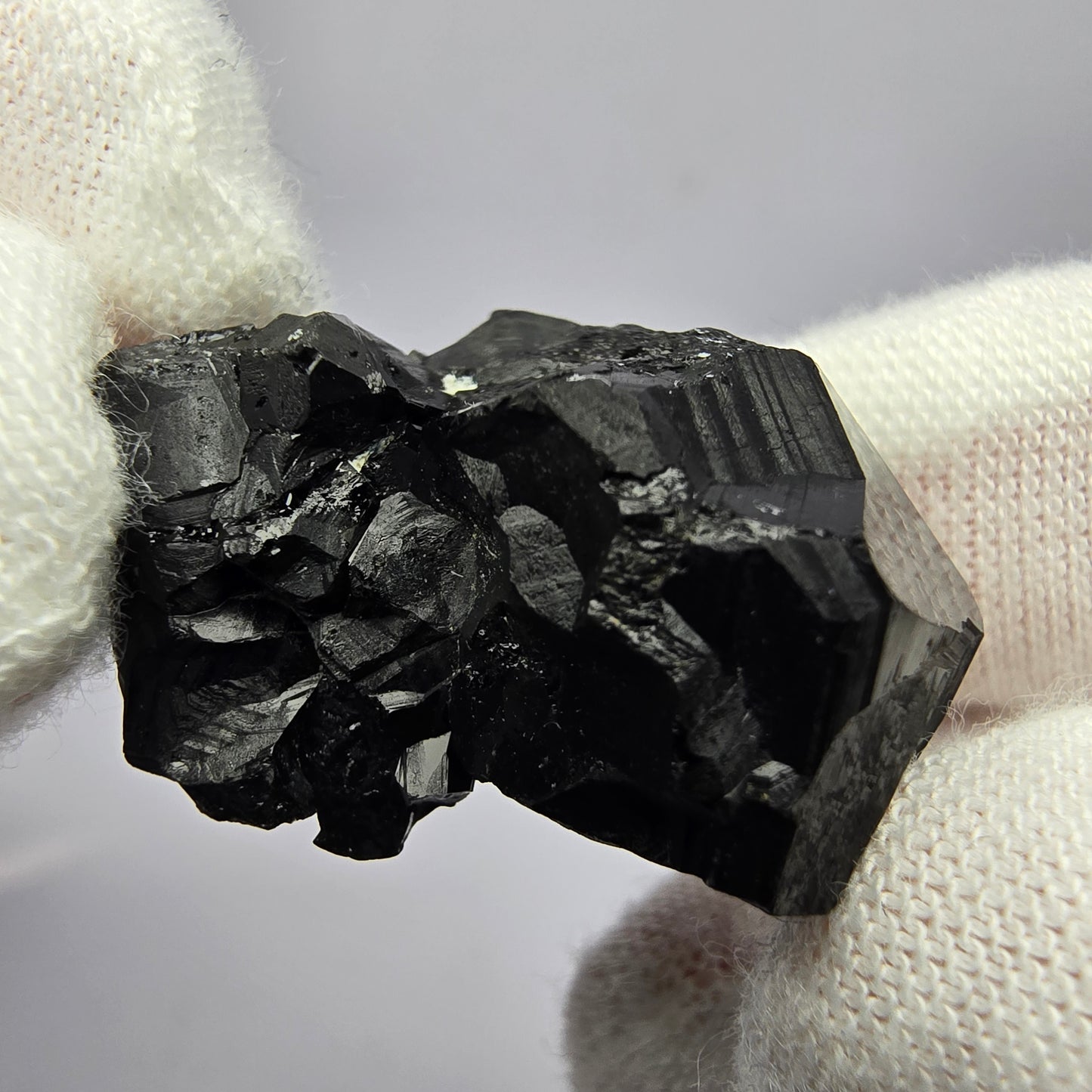 Schörl Turmalin mit Hyalit Stufe schwarz glänzend Erongo, Namibia 27*18*17mm