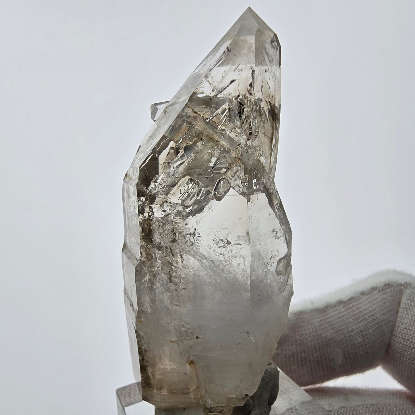 Enhydro Phantom Smoky Quartz Sceptre Tip 3x Bubble Goboboseb, Namibie 61*26*20mm