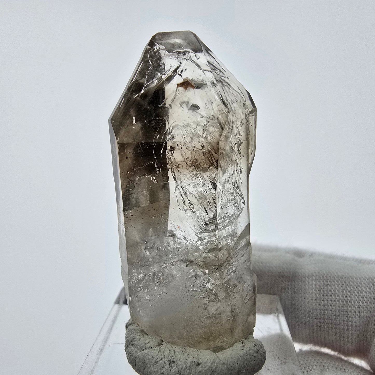 Enhydro Phantom Smoky Quartz Sceptre Tip 3x Bubble Goboboseb, Namibie 44*19*13mm