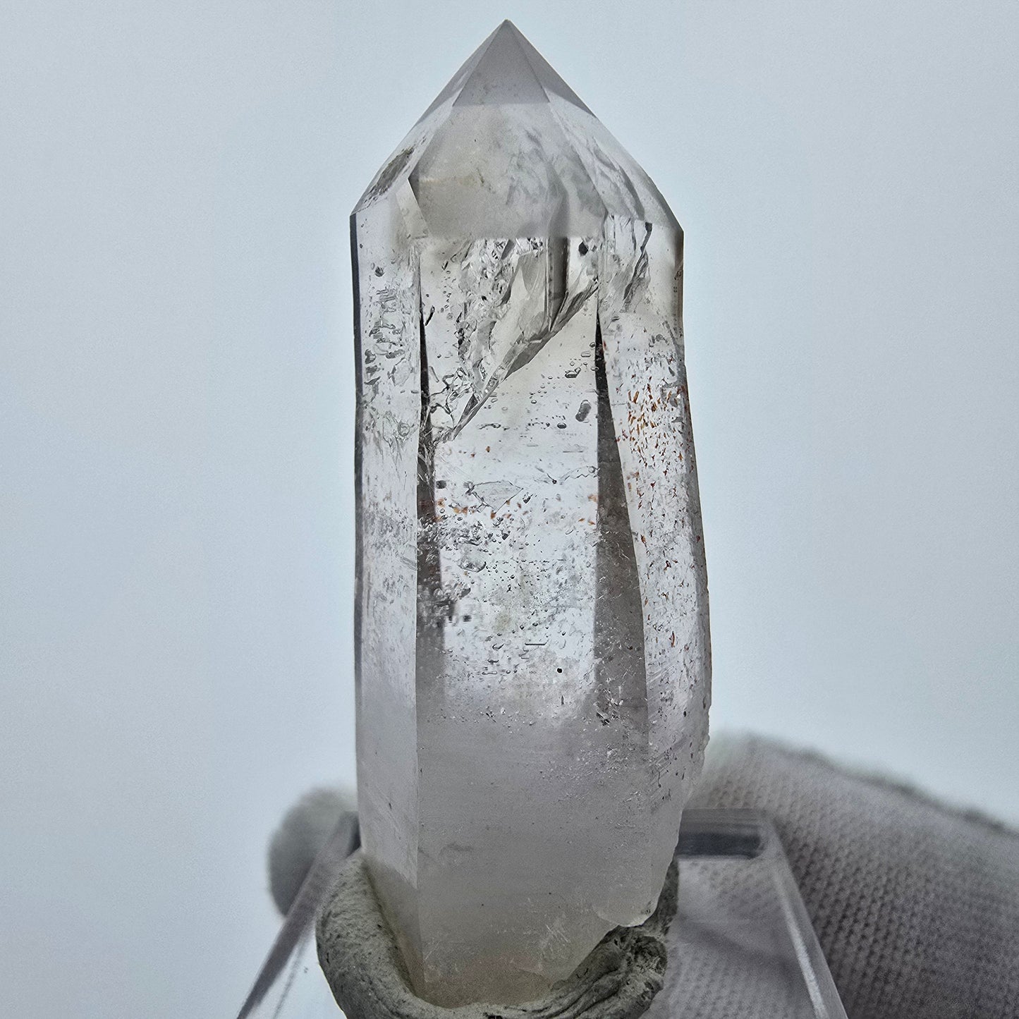 Pointe de sceptre en quartz fumé Enhydro transparent 1x Bubble Goboboseb, Namibie 46*19*16mm