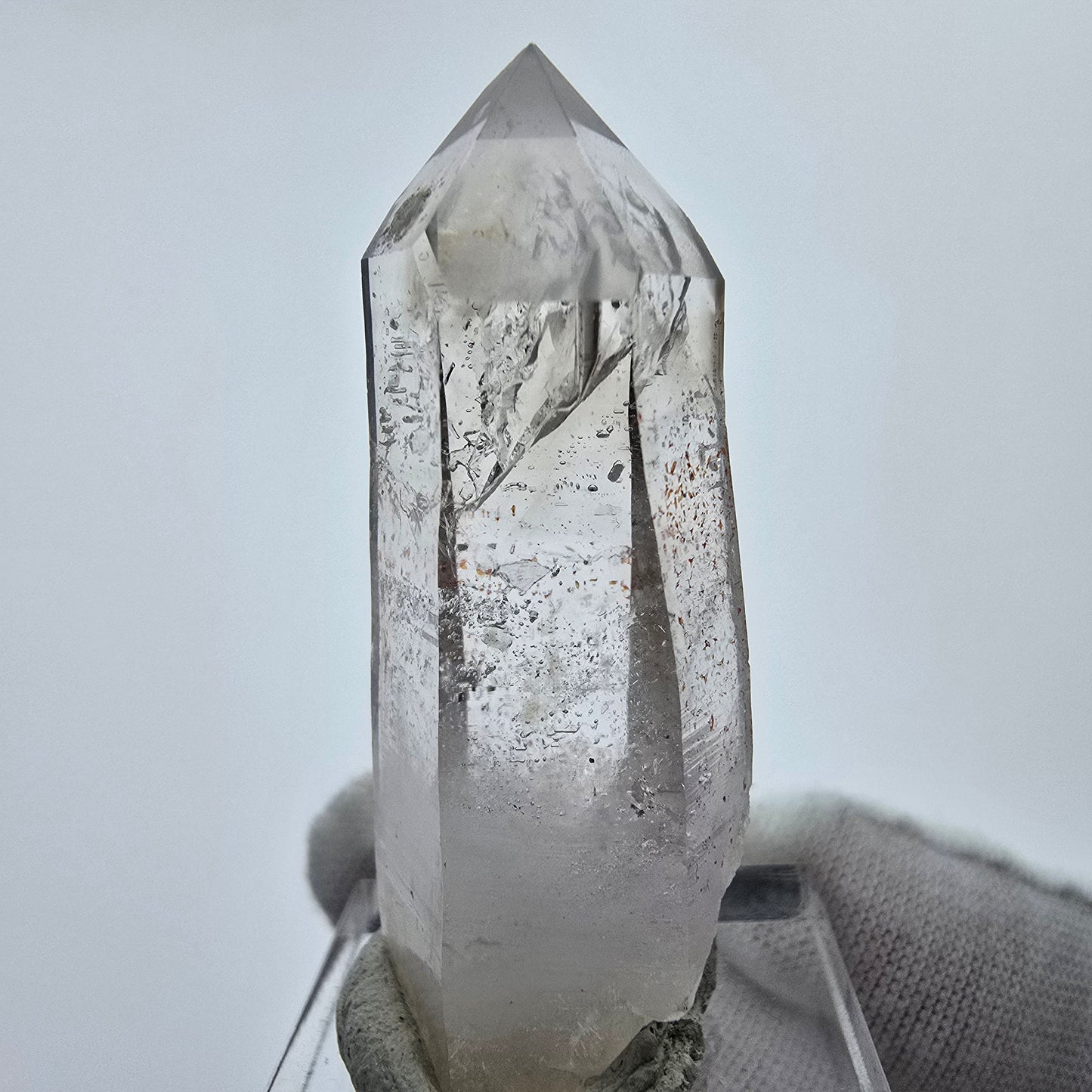 Pointe de sceptre en quartz fumé Enhydro transparent 1x Bubble Goboboseb, Namibie 46*19*16mm