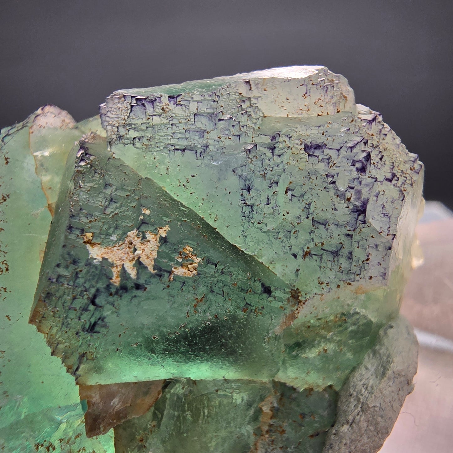Phantom Fluorit Würfel Stufe grün lila parkettiert Okorusu, Namibia 50*37*25mm