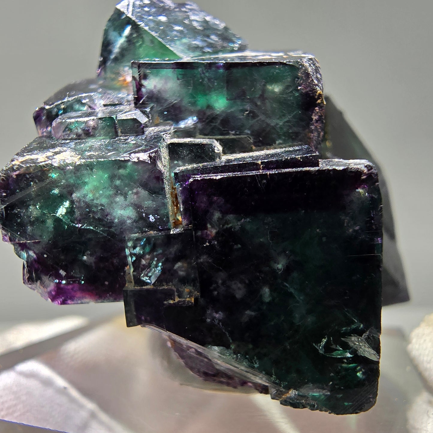 Seltene Phantom Fluorit Würfel Stufe grün lila zonar Okorusu, Namibia 57*42*31mm