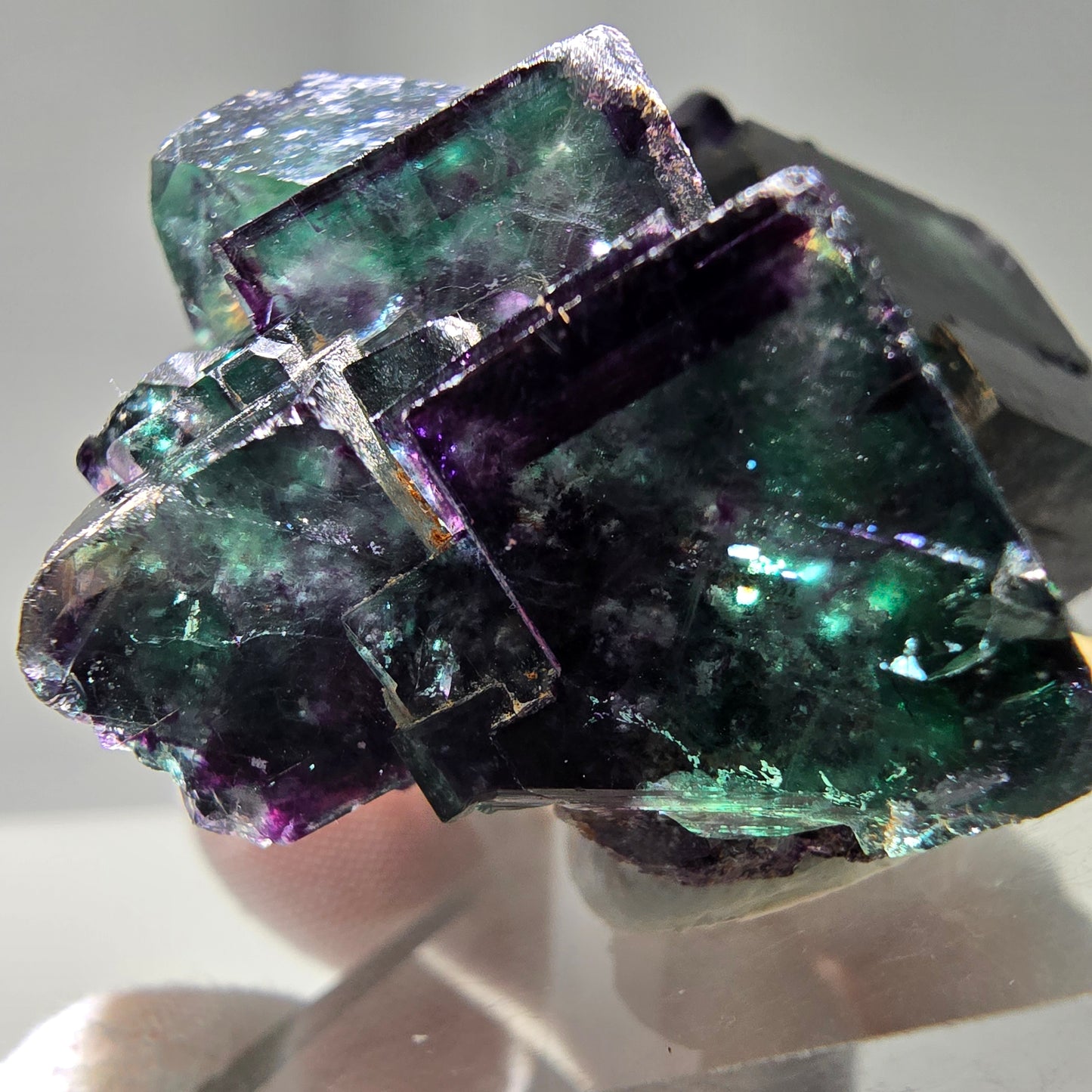 Seltene Phantom Fluorit Würfel Stufe grün lila zonar Okorusu, Namibia 57*42*31mm