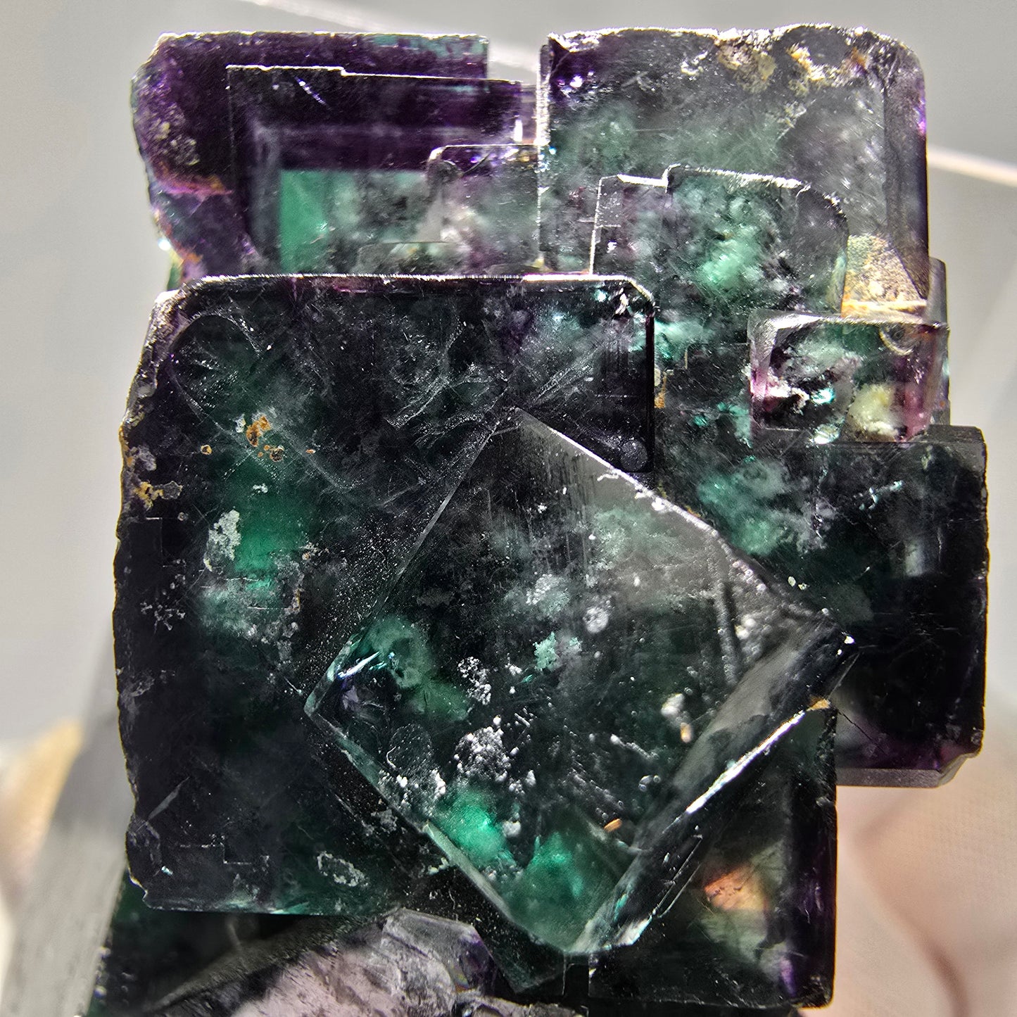 Seltene Phantom Fluorit Würfel Stufe grün lila zonar Okorusu, Namibia 57*42*31mm