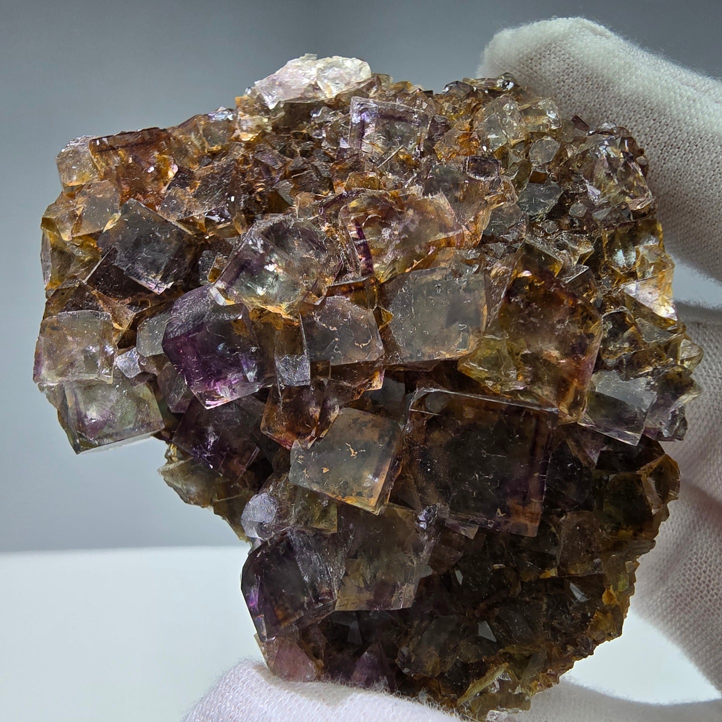 Bunte Phantom Fluorit Würfel Stufe grün lila gelb Okorusu, Namibia 69*59*24mm