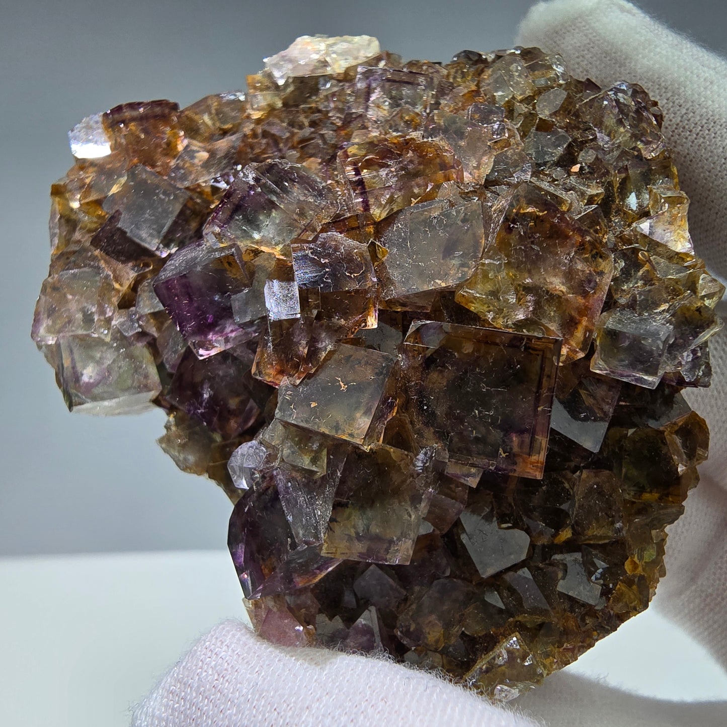 Bunte Phantom Fluorit Würfel Stufe grün lila gelb Okorusu, Namibia 69*59*24mm