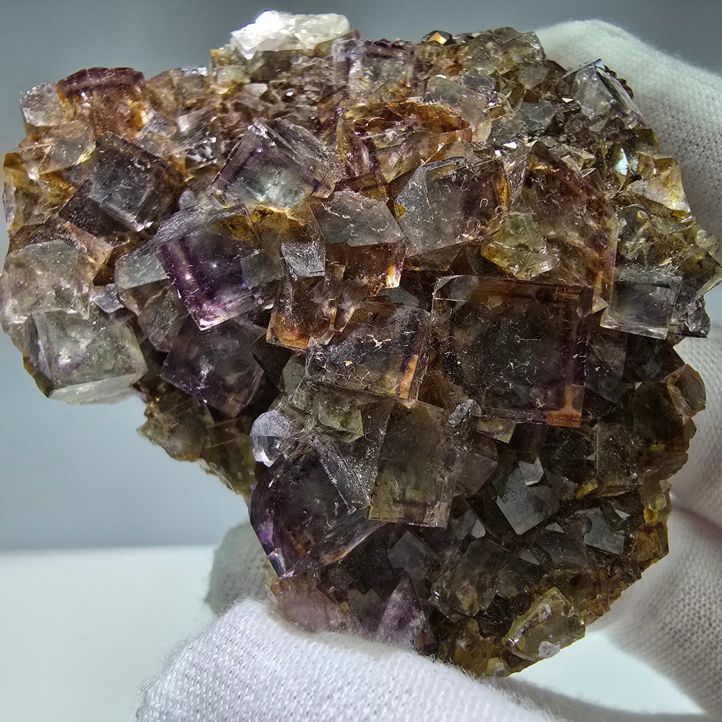 Bunte Phantom Fluorit Würfel Stufe grün lila gelb Okorusu, Namibia 69*59*24mm
