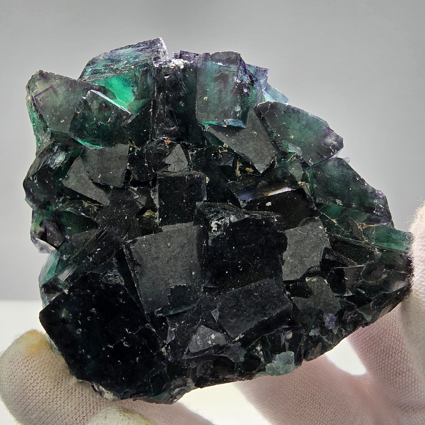 Seltene Phantom Fluorit Würfel Stufe grün lila Okorusu, Namibia 81*67*26mm