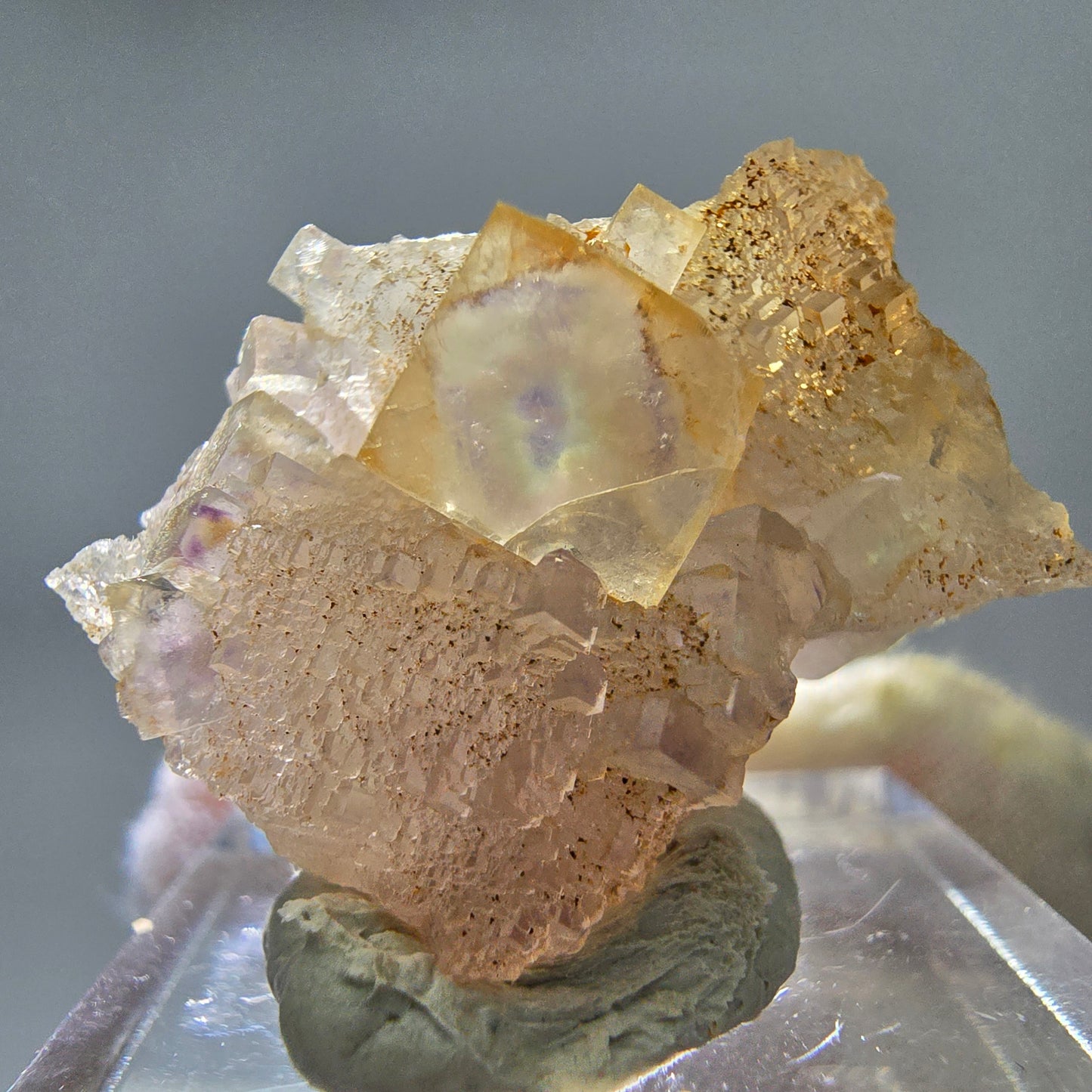 Seltene UV Phantom Fluorit Würfel, Quarz Stufe Brandberg, Namibia 29*21*13mm