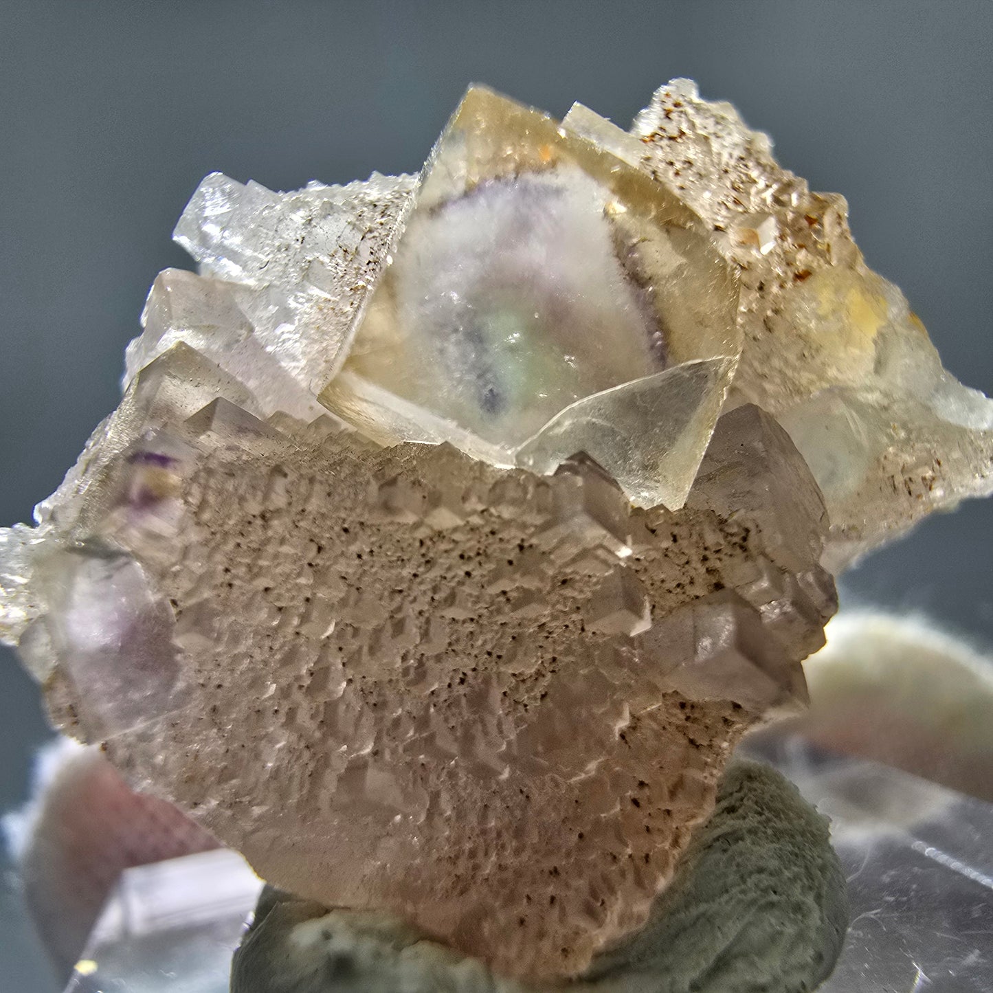 Seltene UV Phantom Fluorit Würfel, Quarz Stufe Brandberg, Namibia 29*21*13mm