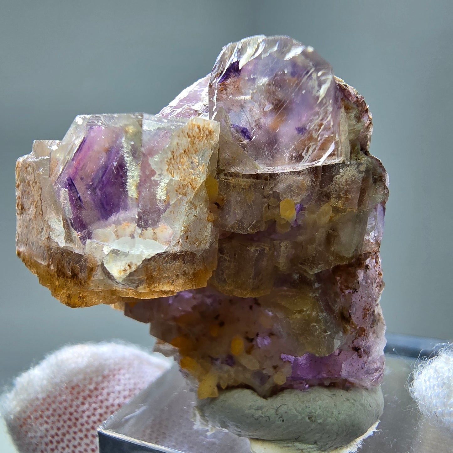 Seltene UV Phantom Fluorit Würfel, Quarz Stufe Brandberg, Namibia 32*31*16mm