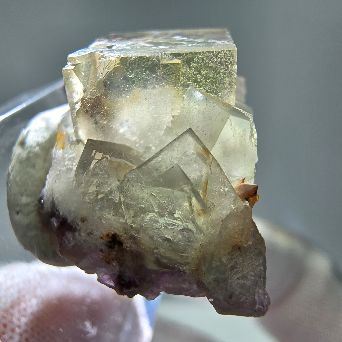 Seltene UV Phantom Fluorit Würfel Stufe lila gelb Brandberg, Namibia 28*17*16mm