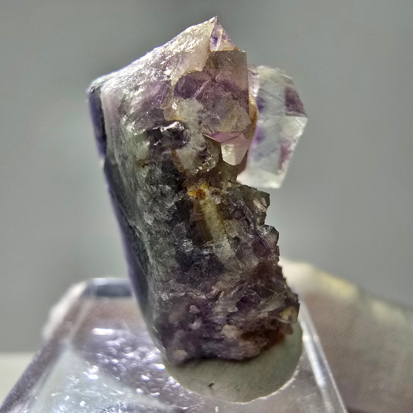 Seltene UV Phantom Fluorit Würfel, Quarz Stufe Brandberg, Namibia 31*19*19mm