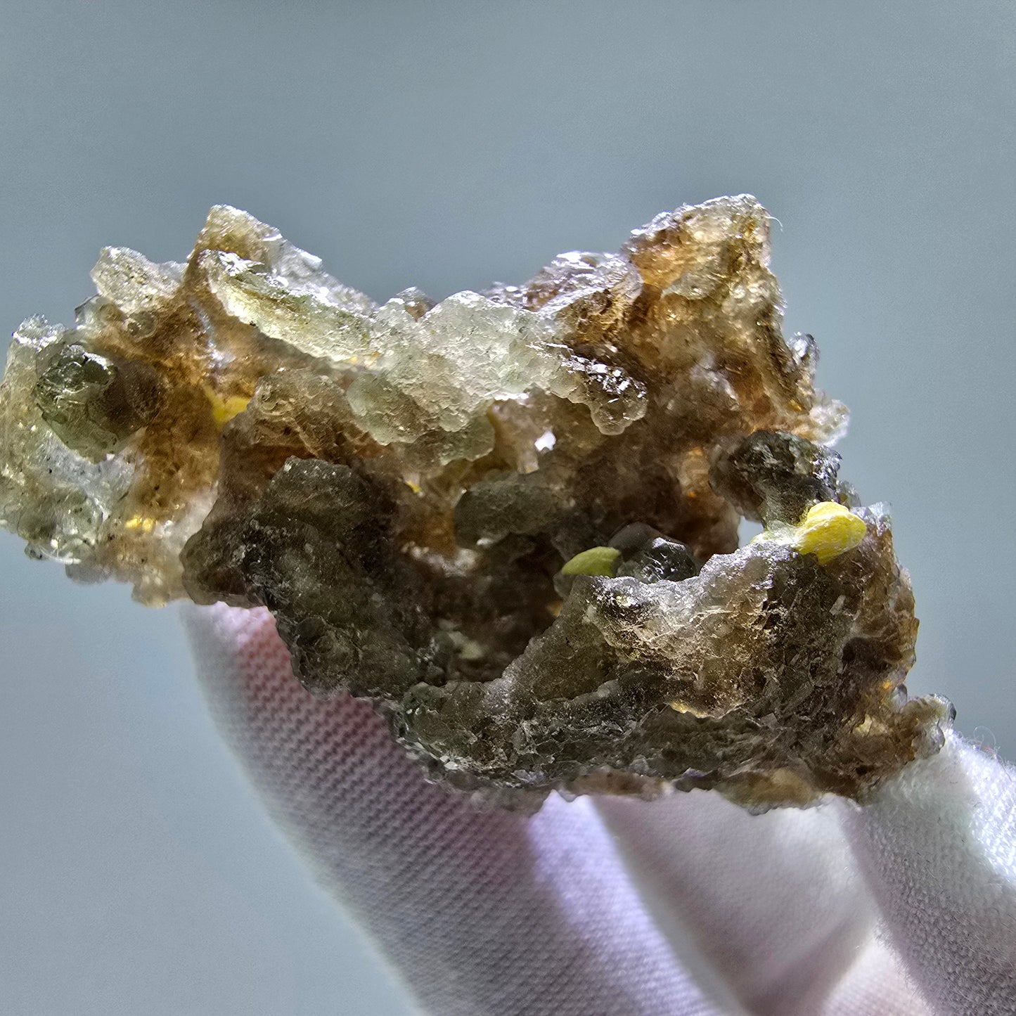 Phantom Fluorit Würfel grün braun, Muskovit Stufe Erongo, Namibia 52*37*33mm
