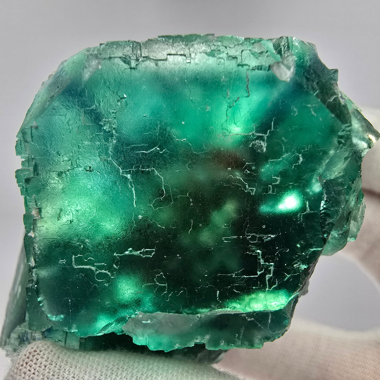 Große Phantom Fluorit Würfel Stufe grün parkettiert Okorusu, Namibia 71*58*46mm