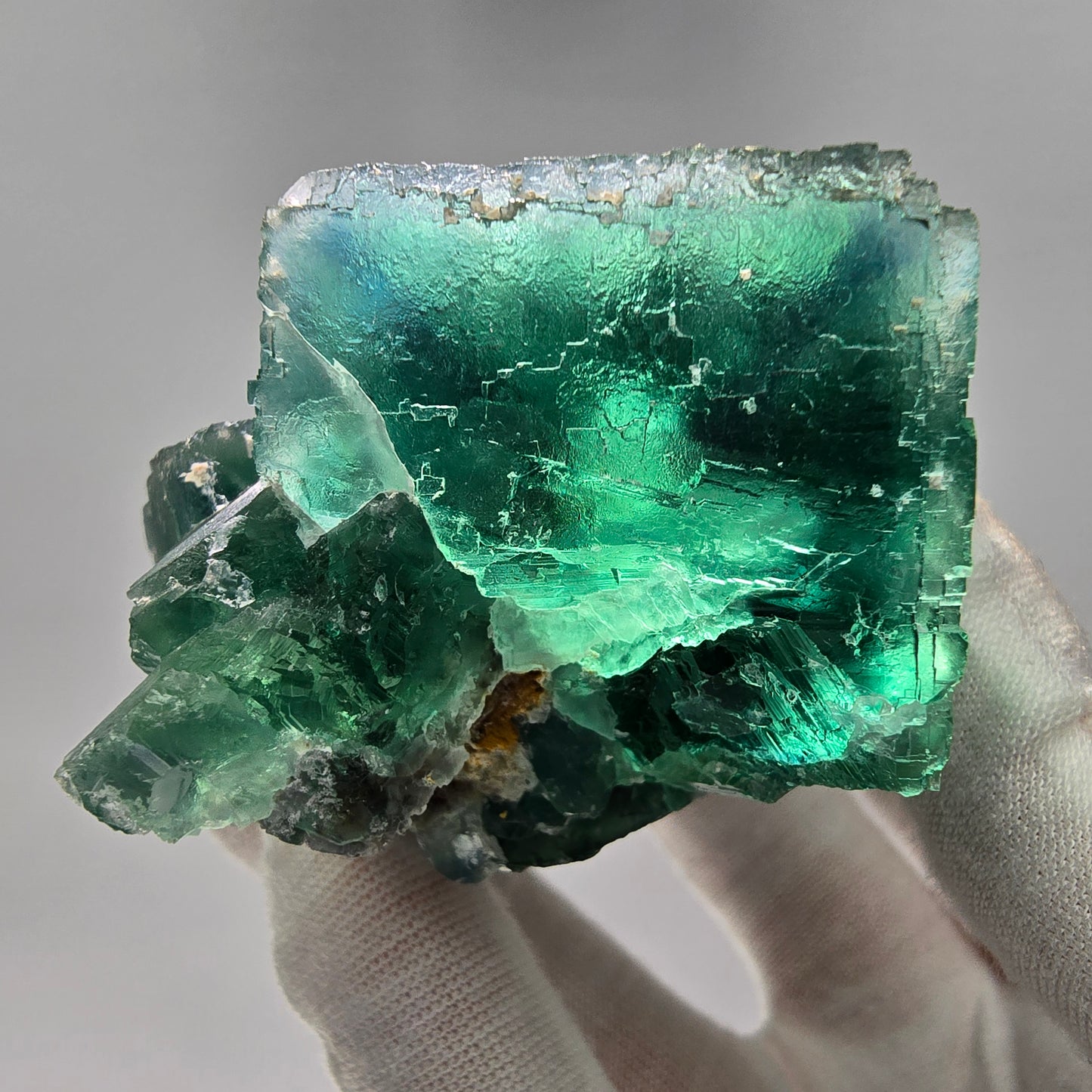 Große Phantom Fluorit Würfel Stufe grün parkettiert Okorusu, Namibia 71*58*46mm