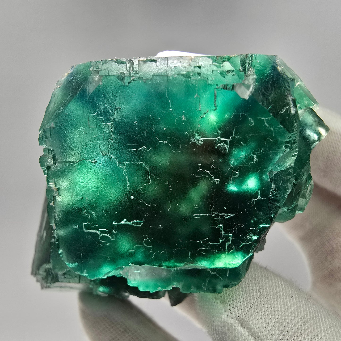 Große Phantom Fluorit Würfel Stufe grün parkettiert Okorusu, Namibia 71*58*46mm