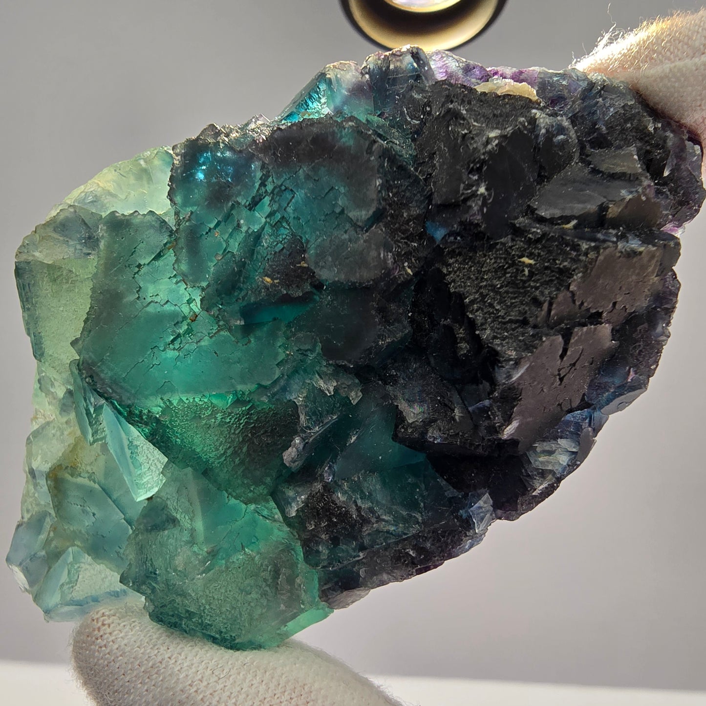 Seltene Phantom Fluorit Würfel Stufe grün lila zonar Okorusu, Namibia 76*44*23mm