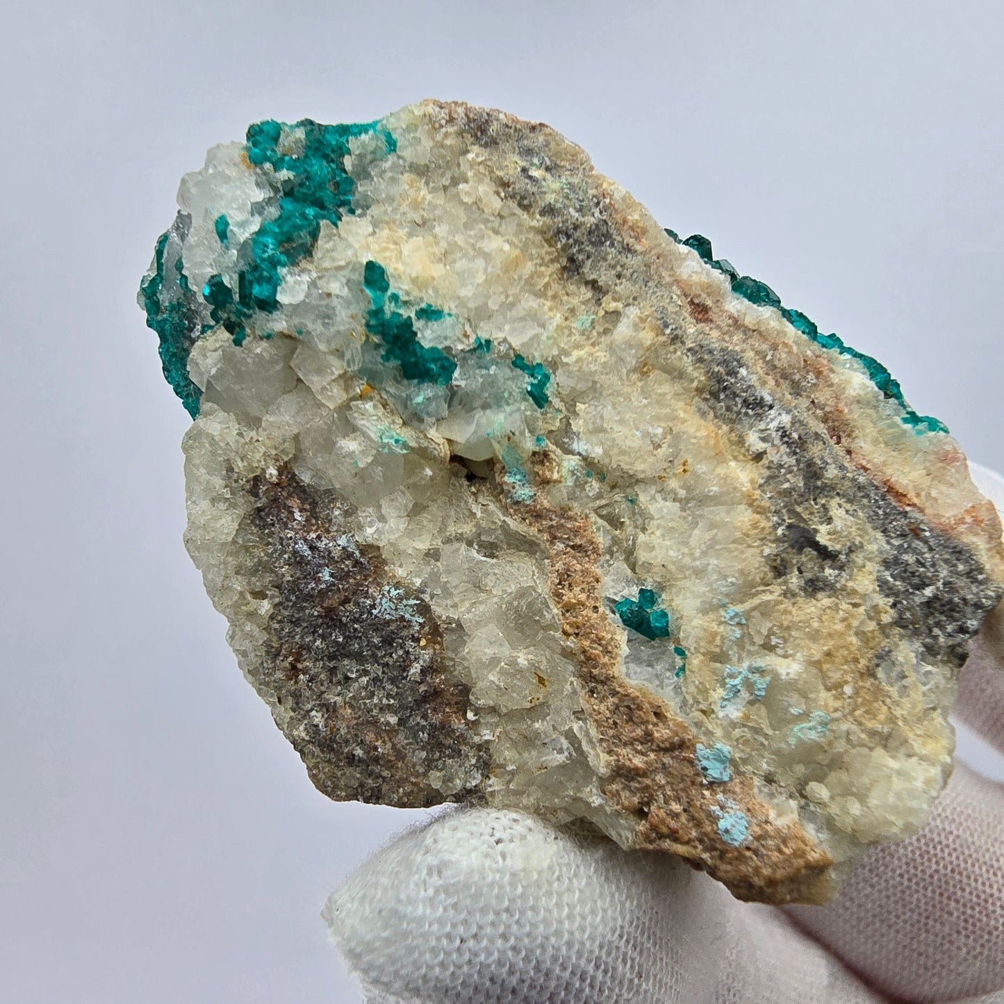 Rare Dioptase on Quartz Specimen Kaokoveld, Namibia 53*41*28mm Mineral Collection