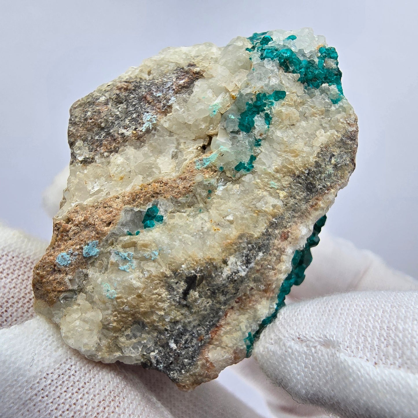Rare Dioptase on Quartz Specimen Kaokoveld, Namibia 53*41*28mm Mineral Collection